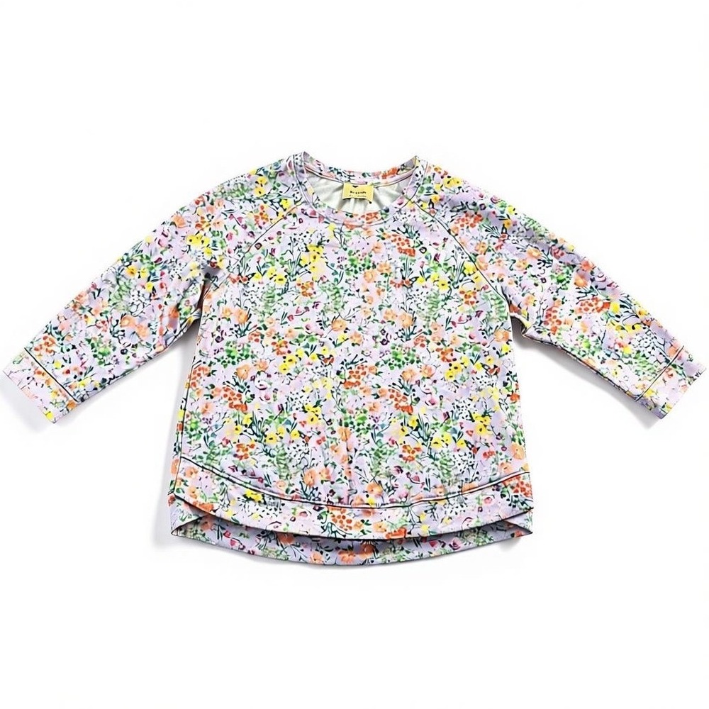 Elie Tahari Women Floral Print Lavender Crew Neck Long Sleeve‎ Sweatshirt Top M